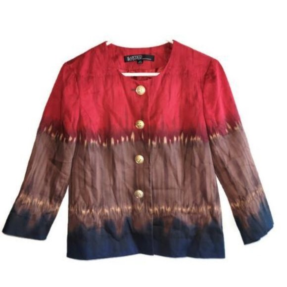 Kasper Red Brown Black Watercolor Pattern Lightweight Jacket Size 12p Petite EUC - Picture 1 of 4